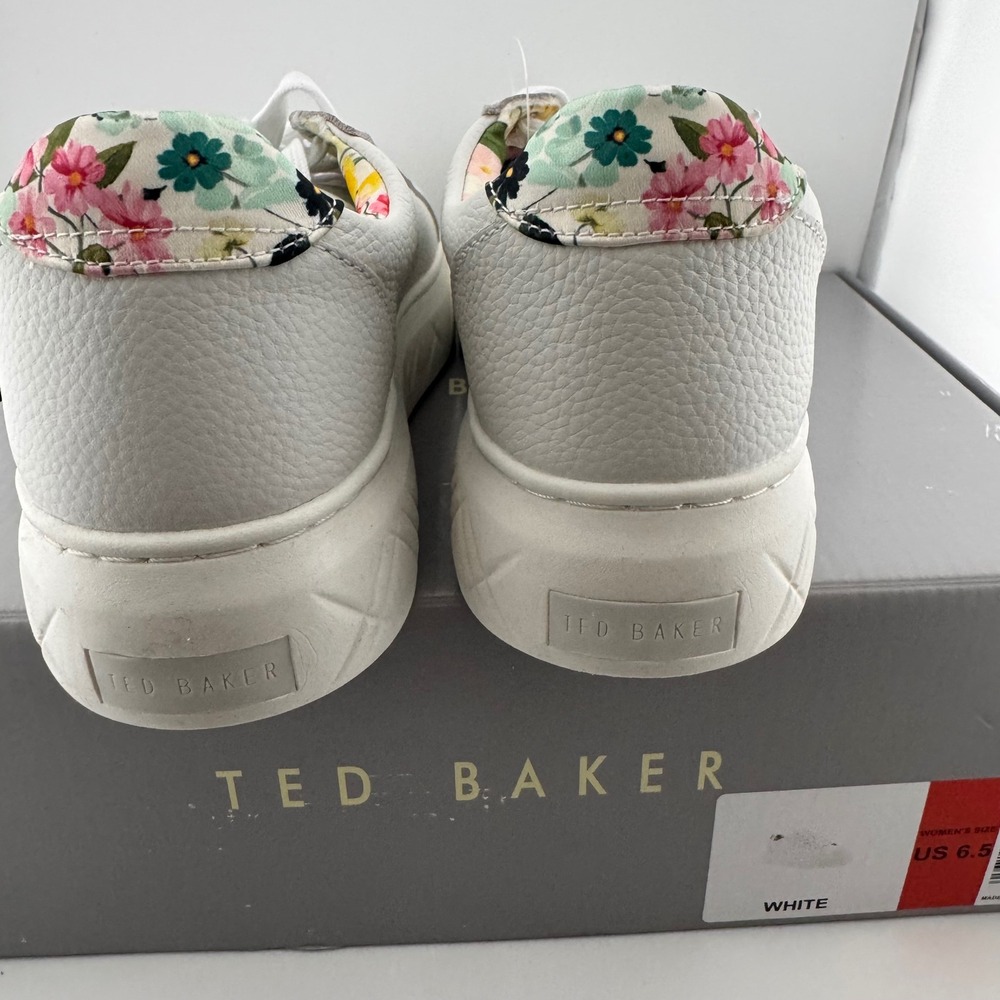 Ted Baker White Leather Platform Sneakers Women 6.5 Floral 1967204 Excellent - Picture 8 of 9